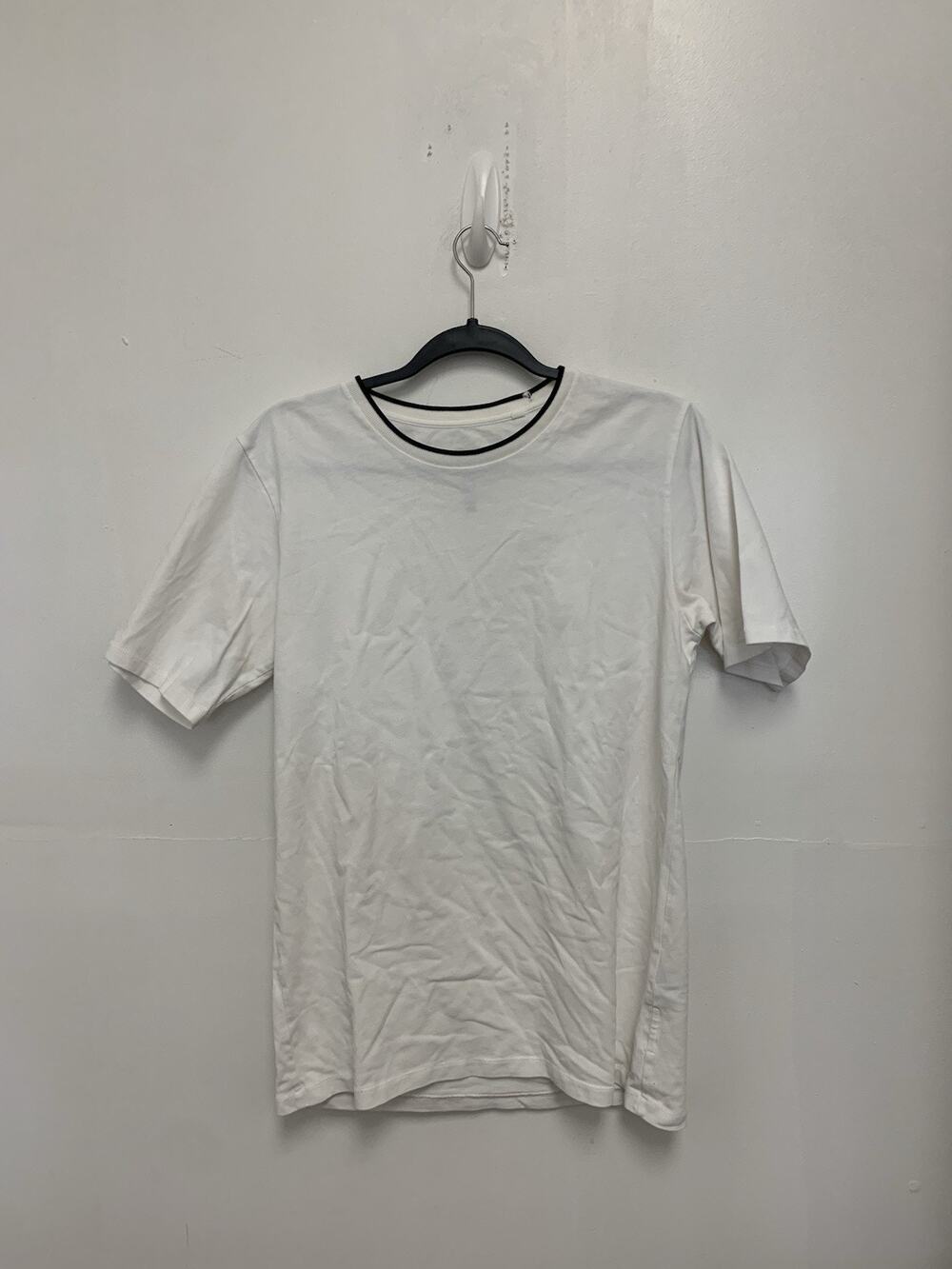 Rag And Bone White Cotton T-shirt Black Trim Collar Size Small